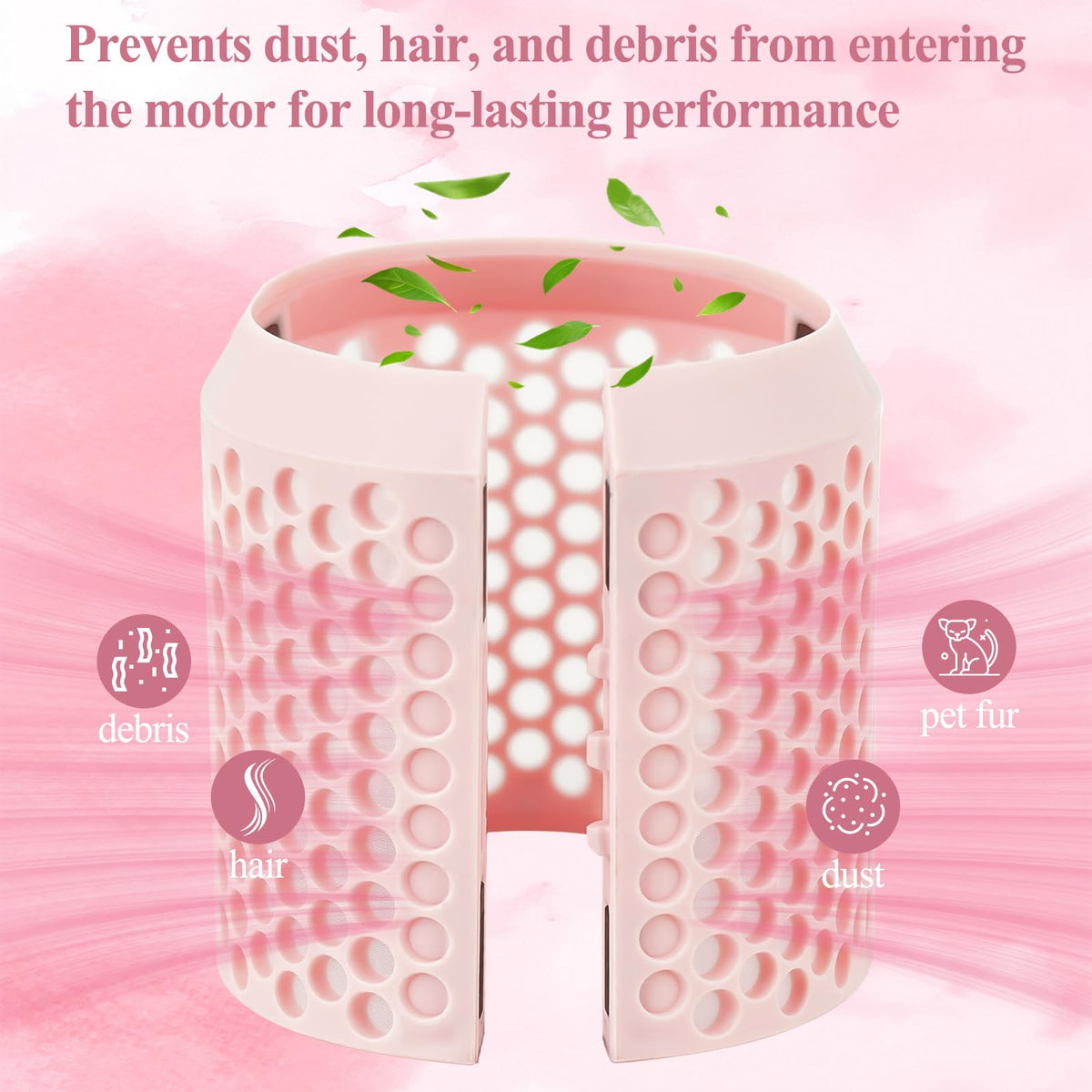 ZEPHBLOW internal fine mesh traps particles to maintain smooth airflow during styling.