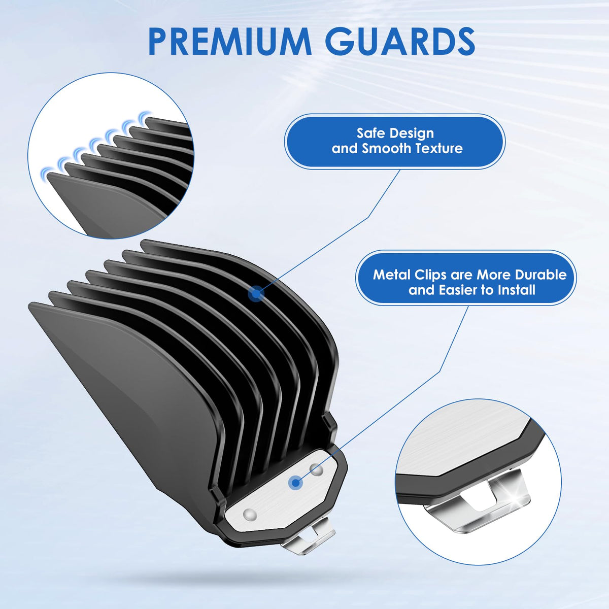 Zerika clipper guard 1.5in for comfortable mid-length cuts and smooth transitions.