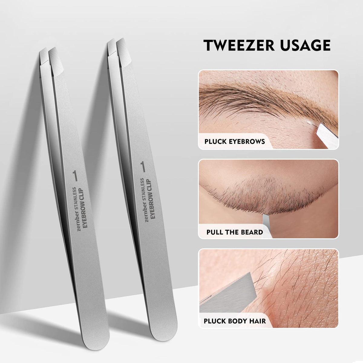 ZERNBER slant-tip tweezers define delicate arches with controlled precision.