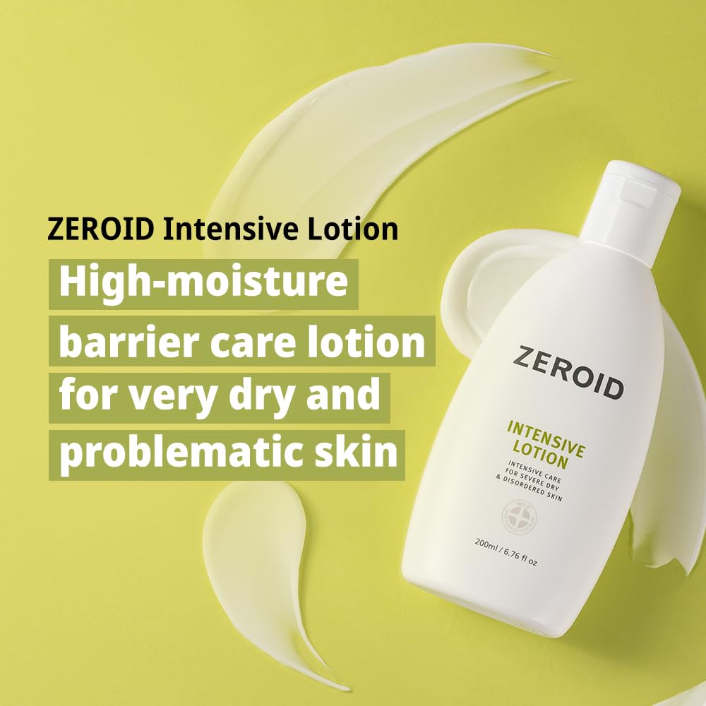 ZEROID Intensive Lotion creamy texture ideal for deep moisturization of dry skin.