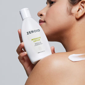 ZEROID Intensive Lotion packaging and bottle designed for convenient daily use.