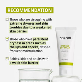 ZEROID Intensive Oint-Cream packaging and label emphasizing fragrance-free safety