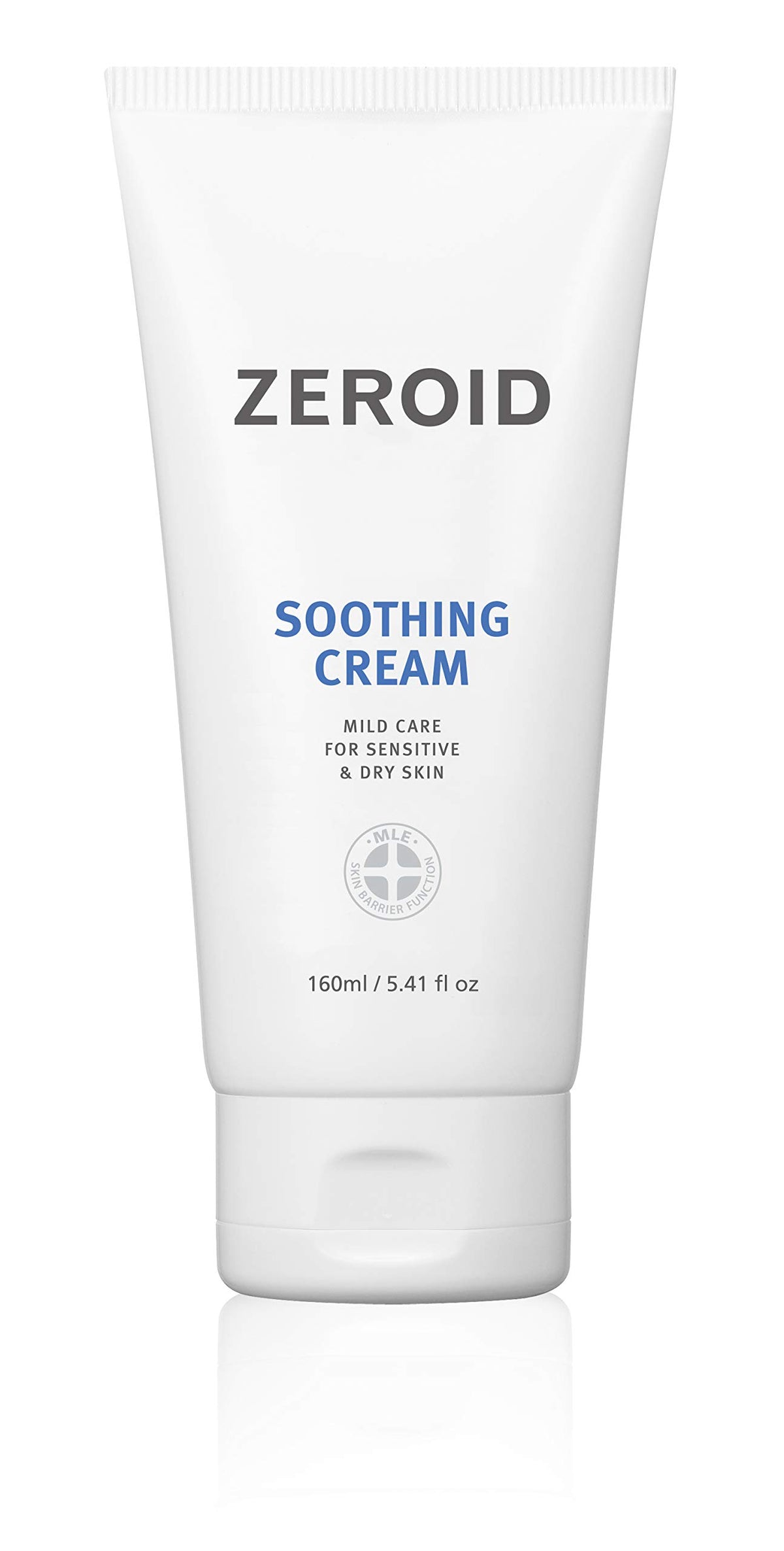 ZEROID Soothing Cream bottle closeup showing lightweight hydration for sensitive skin