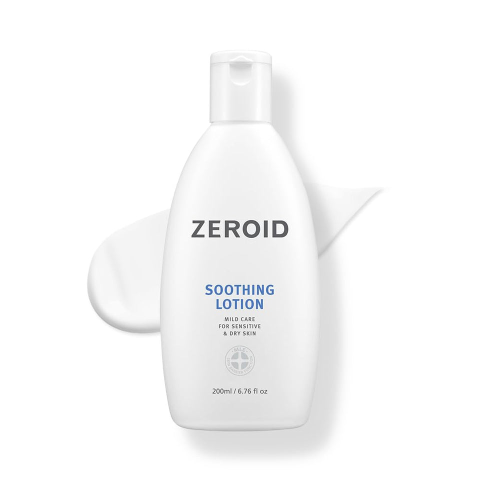 ZeroID soothing lotion bottle close-up showing gentle skin nourishment.