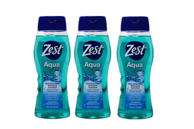 Zest Aqua Body Wash bottle front showing hydrating formula for daily showers.