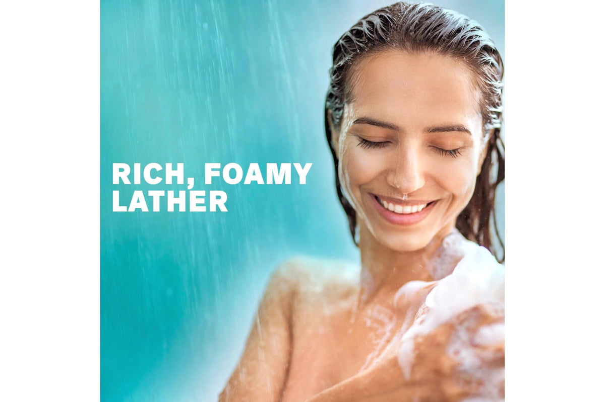 Zest Aqua Body Wash lather creating rich foam in the shower.