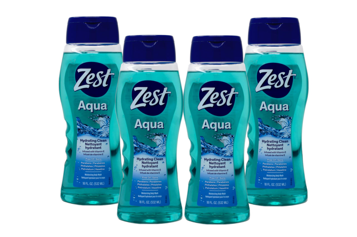 Zest Aqua Body Wash bottle front showing hydration for daily showers
