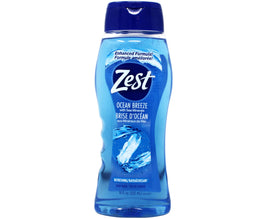 Zest Ocean Breeze bottle pour captured mid-shower for easy lather and quick refresh