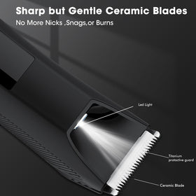 Close-up of dual-head body and bikini attachments for precise grooming