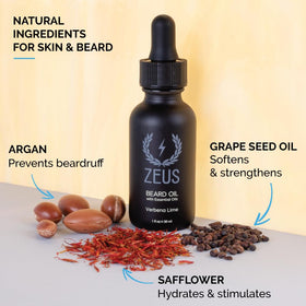 ZEUS beard oil applied to the palm shows even distribution for a smooth beard.