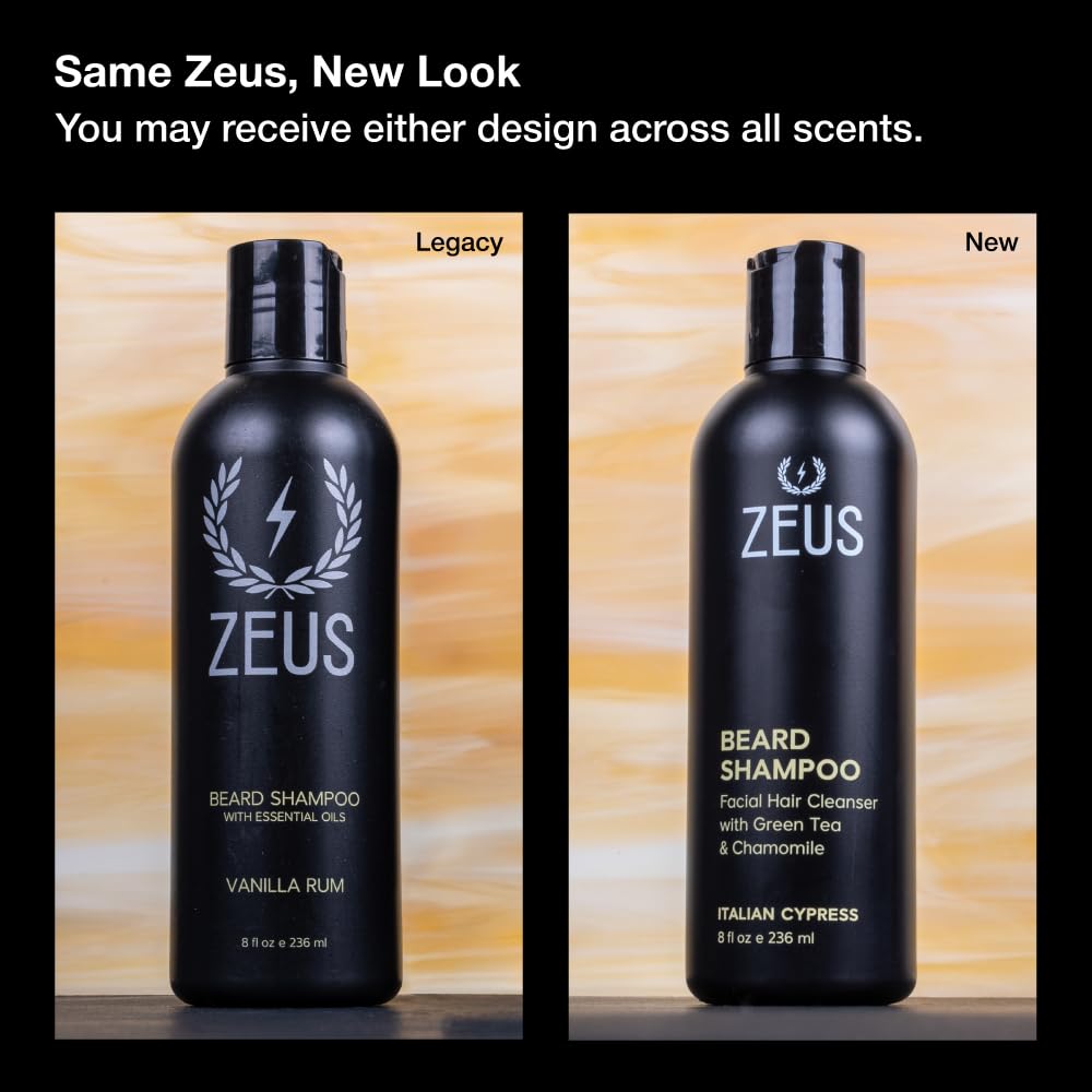 ZEUS Beard Shampoo green tea ingredients close-up, highlighting a refreshing formula for nourished beard
