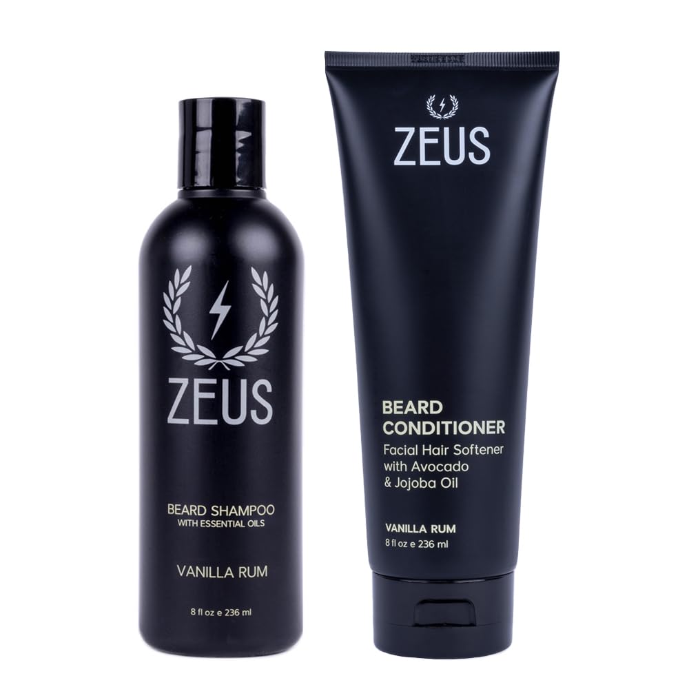 ZEUS Beard Wash Set packaging, premium USA-made beard care kit
