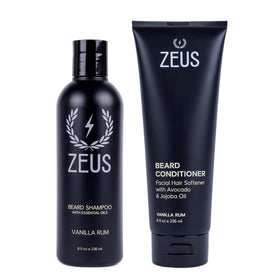 ZEUS Beard Wash Set packaging, premium USA-made beard care kit