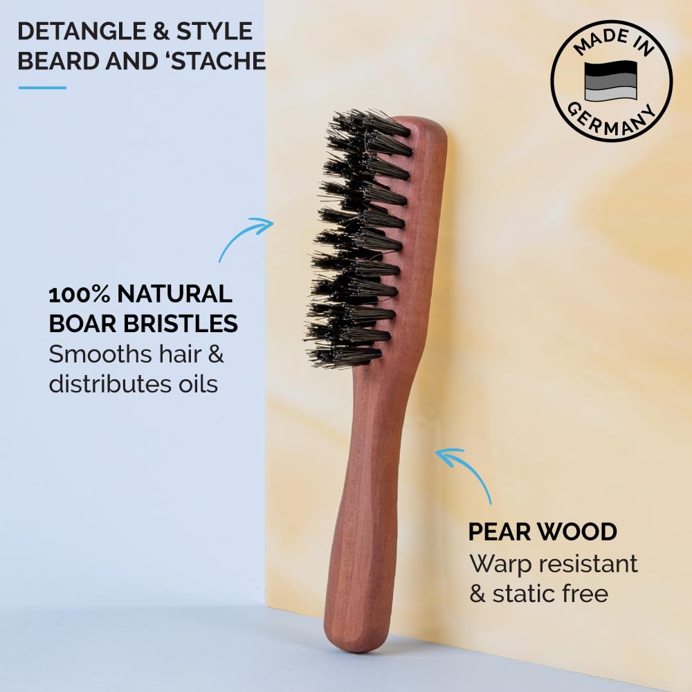 ZEUS handled mustache brush with soft bristles for smooth shaping