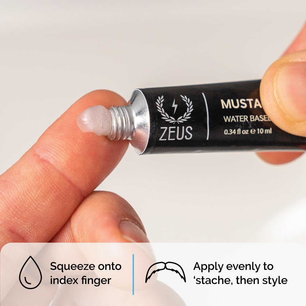 ZEUS Mustache Wax clear-drying formula delivers a clean, flakes-free finish.