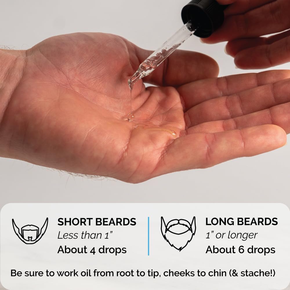 ZEUS Natural Beard Oil close-up on hair for soft, frizz-free strands.