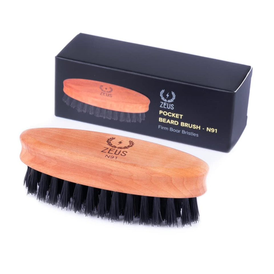 ZEUS Pocket Beard Brush with compact design for on-the-go grooming.