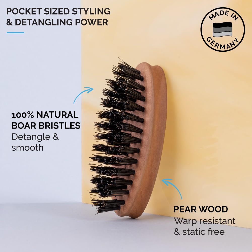 ZEUS Pocket Beard Brush soft boar bristles for gentle grooming