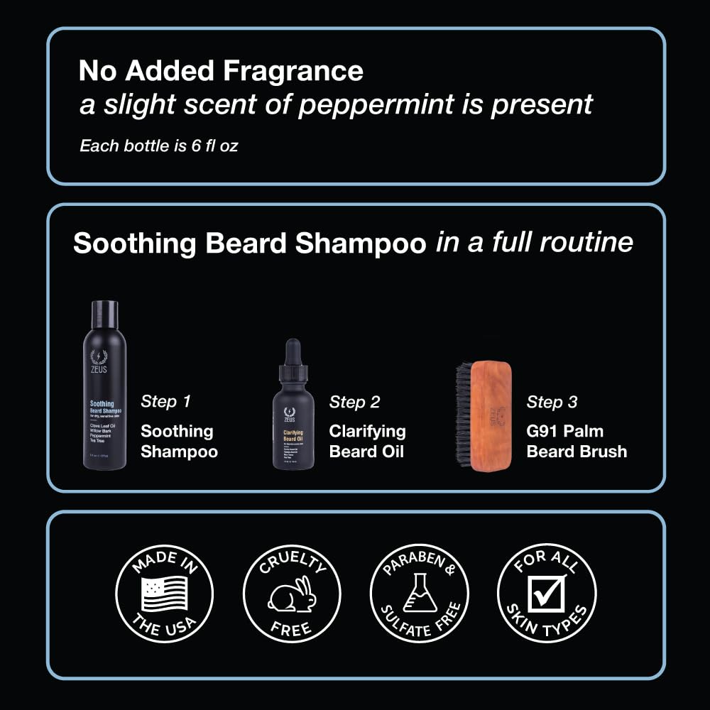 ZEUS Soothing Beard Shampoo lather forming in warm water for deep cleaning