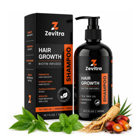 Zevitra Hair Growth Shampoo bottle with pump for easy daily use and salon-like cleanse.
