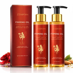 Zevorin Body Firming Oil bottle promotes hydration and smoother skin.