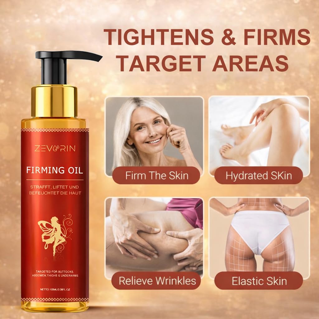Close-up of Zevorin Body Firming Oil label with oils.
