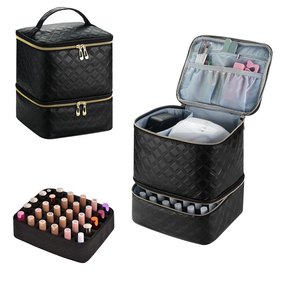 ZFZGFRCS upgraded nail polish organizer case front view with sturdy handle for easy transport