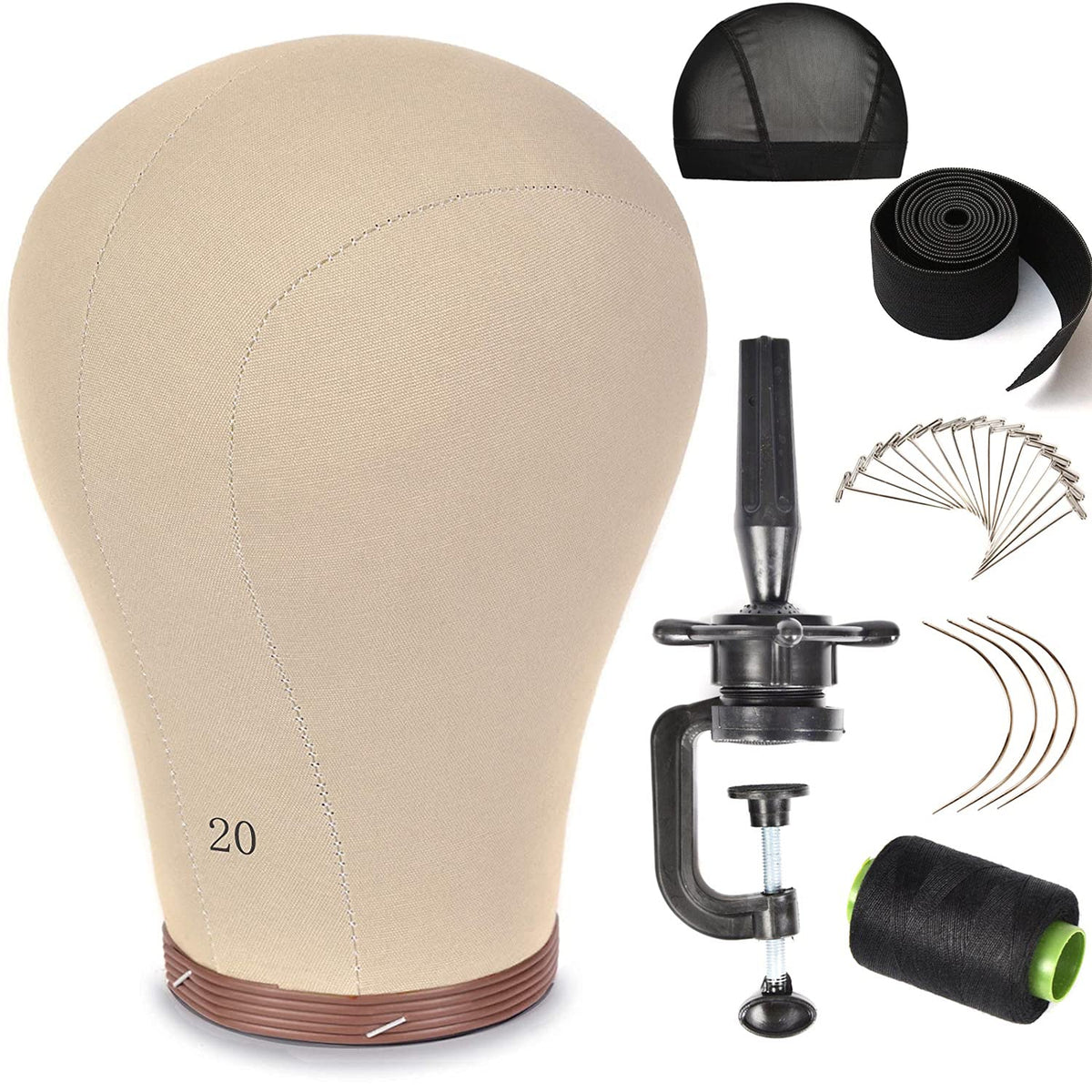 ZGCYSMHT 20inch wig head cork canvas closeup shows sturdy construction for durable wig making.