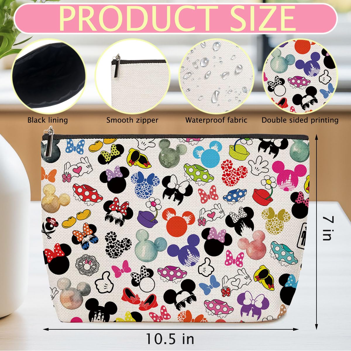 ZHAMEN mouse-print makeup bag side view highlighting compact silhouette