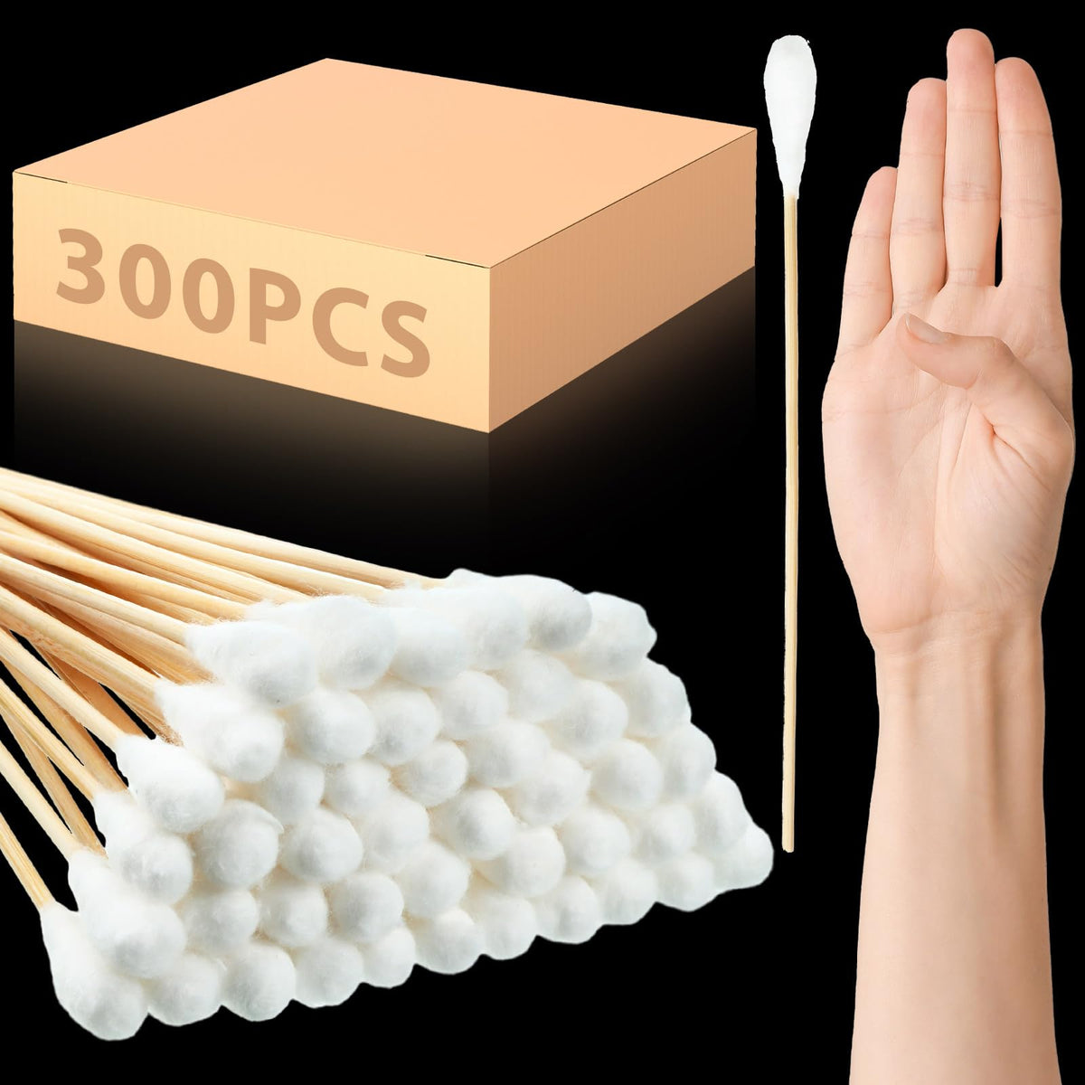 Zhehao 8-inch bamboo-handle cotton swabs for precise cleaning and makeup removal.