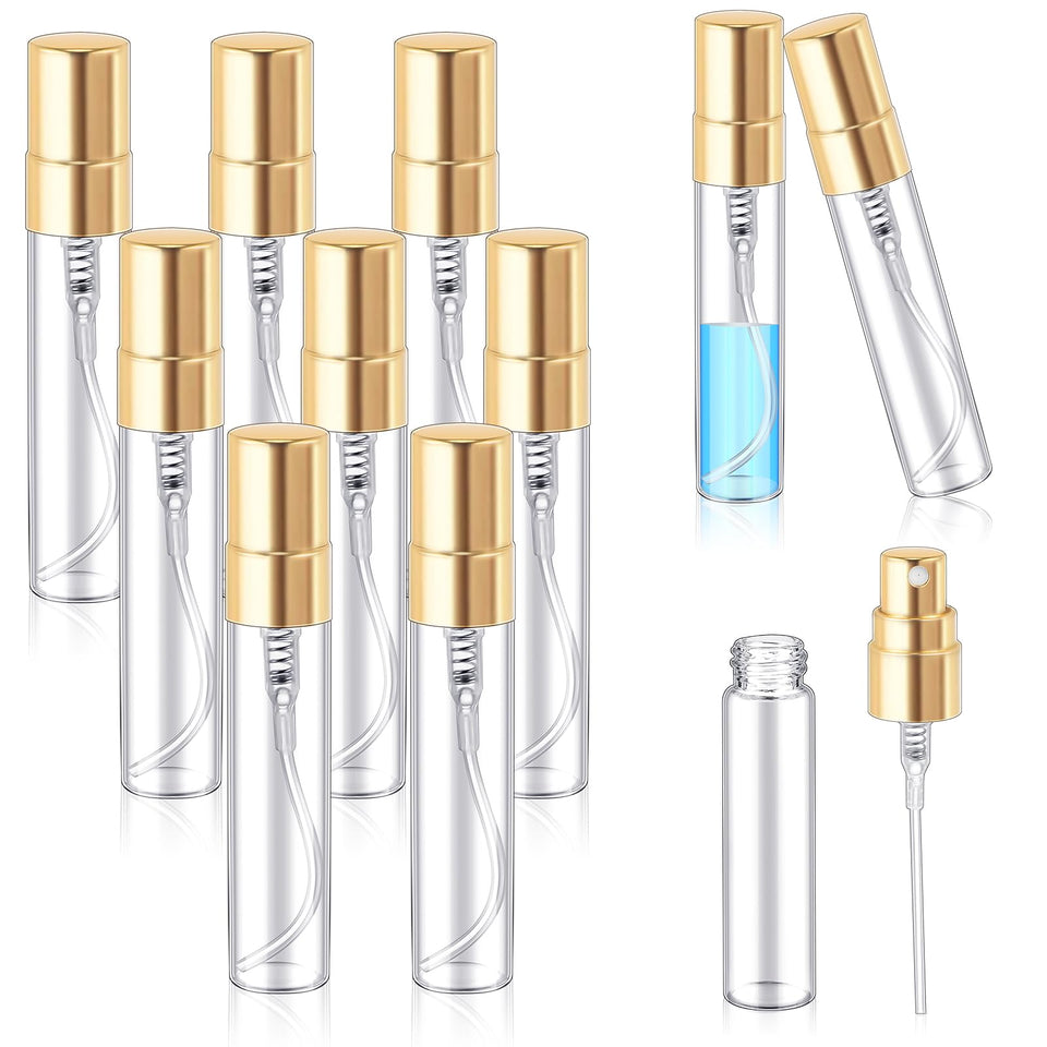 Zhehao mini spray bottle with clear glass and gold cap for easy content visibility.