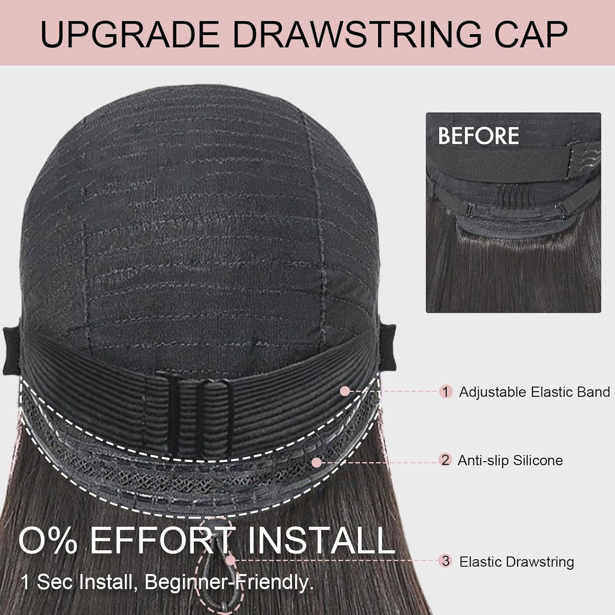 ZHENGON Bob wig 3D dome cap for breathable, comfortable wear