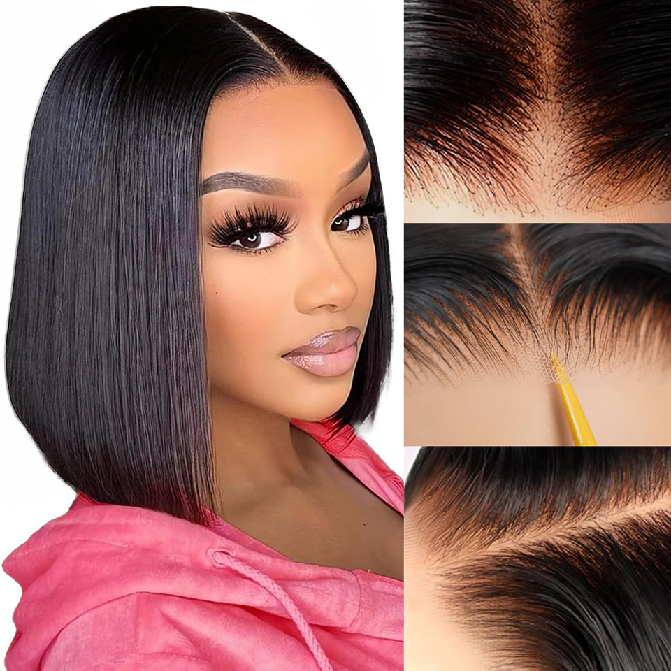 ZHENGON Bob wig glueless 6x4 lace-front close-up showing seamless blend