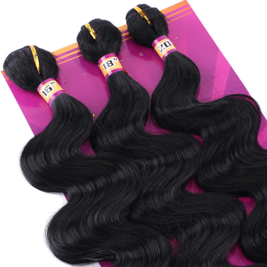 ZHENLISI color 1B black synthetic hair weave swatch close-up highlighting shine.