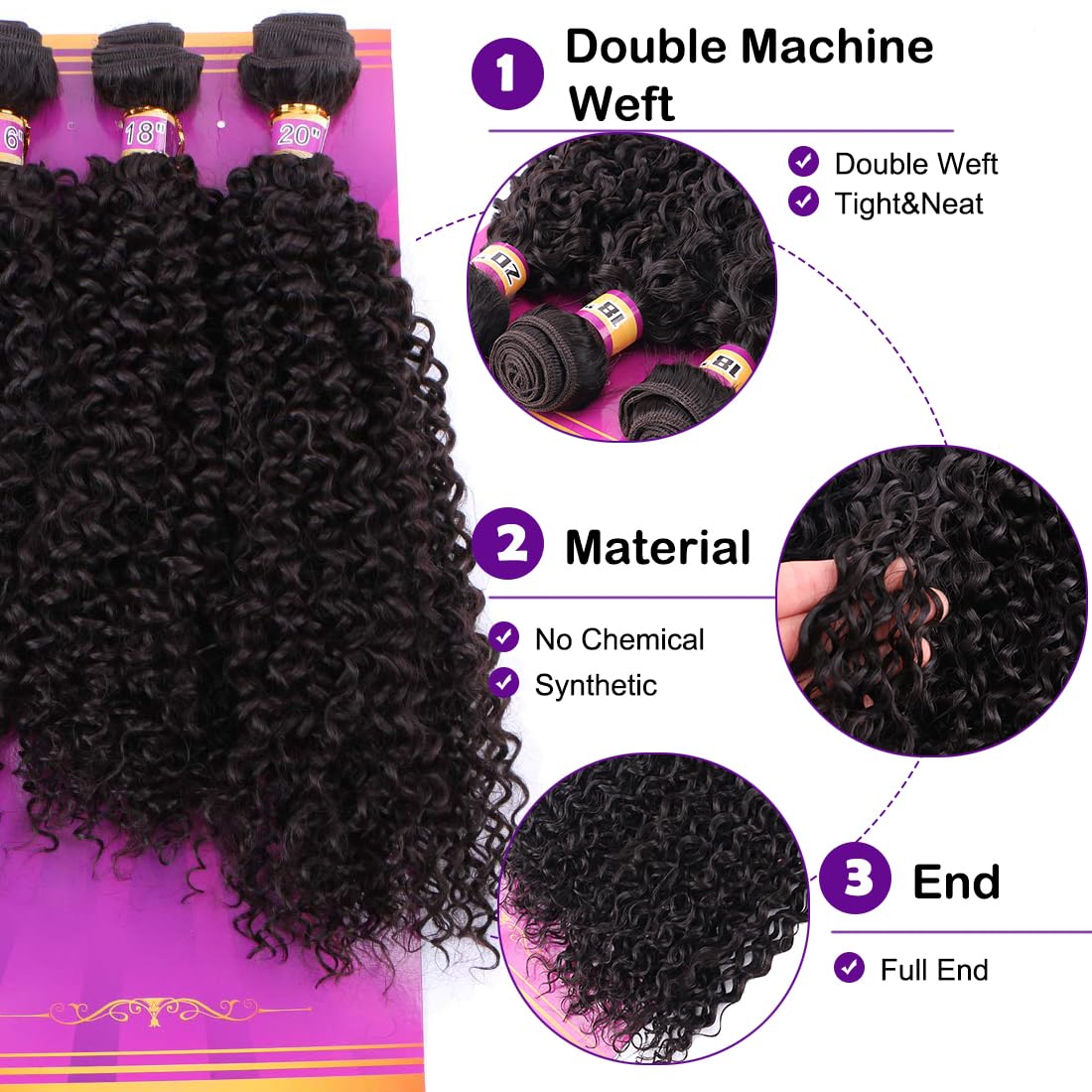 ZHENLISI kinky curly bundles 18-inch pack reveals full-head potential and natural bounce.