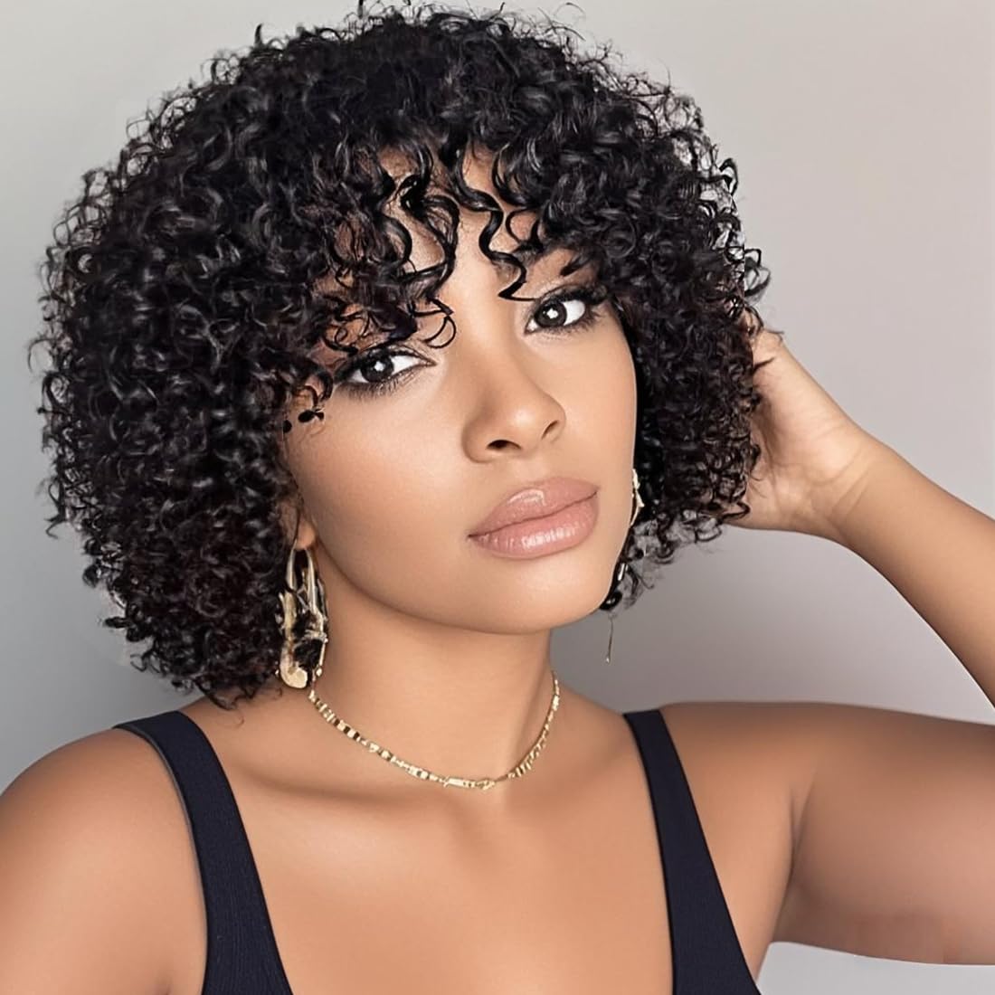 ZHENLISI short curly bob wig with bangs for quick daily style.