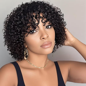 ZHENLISI short curly bob wig with bangs for quick daily style.