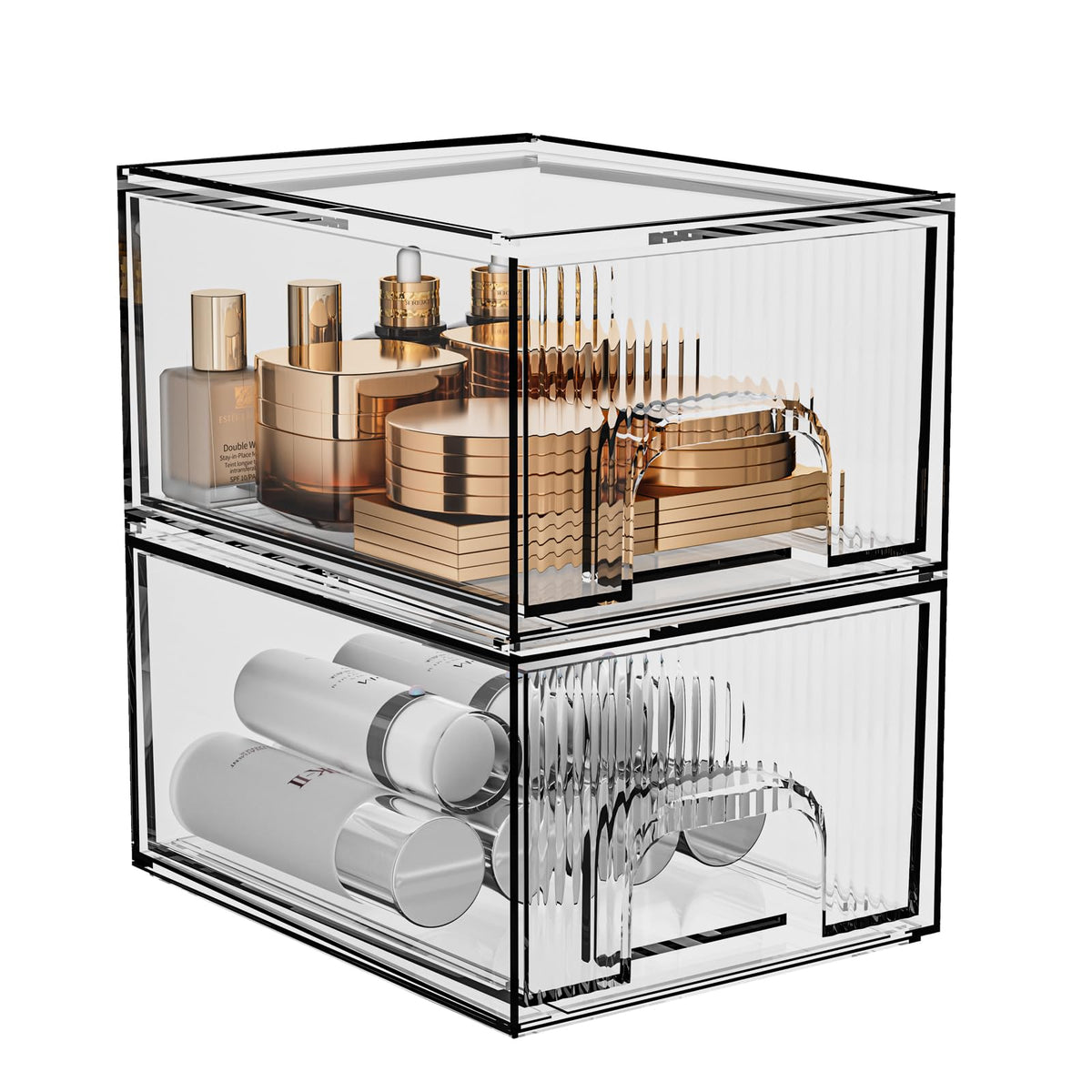 ZHIAI acrylic makeup storage drawer 2-pack for clutter-free bathroom counter.