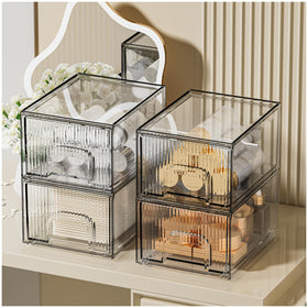 ZHIAI clear stackable drawers 4-pack for cosmetics, easy access and organization.
