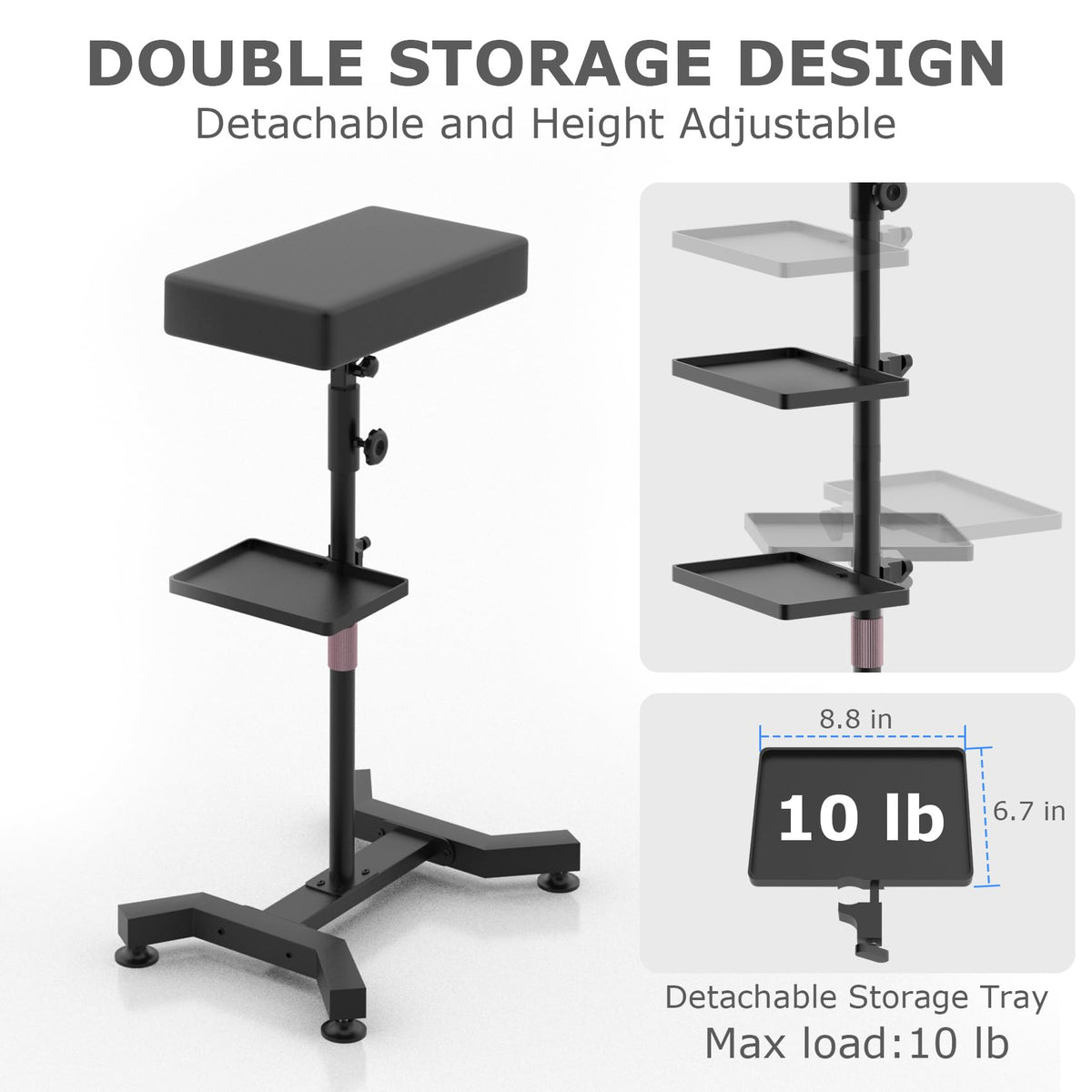 ZHOOGE tattoo arm rest stand sturdy base enhances stability on varied surfaces.