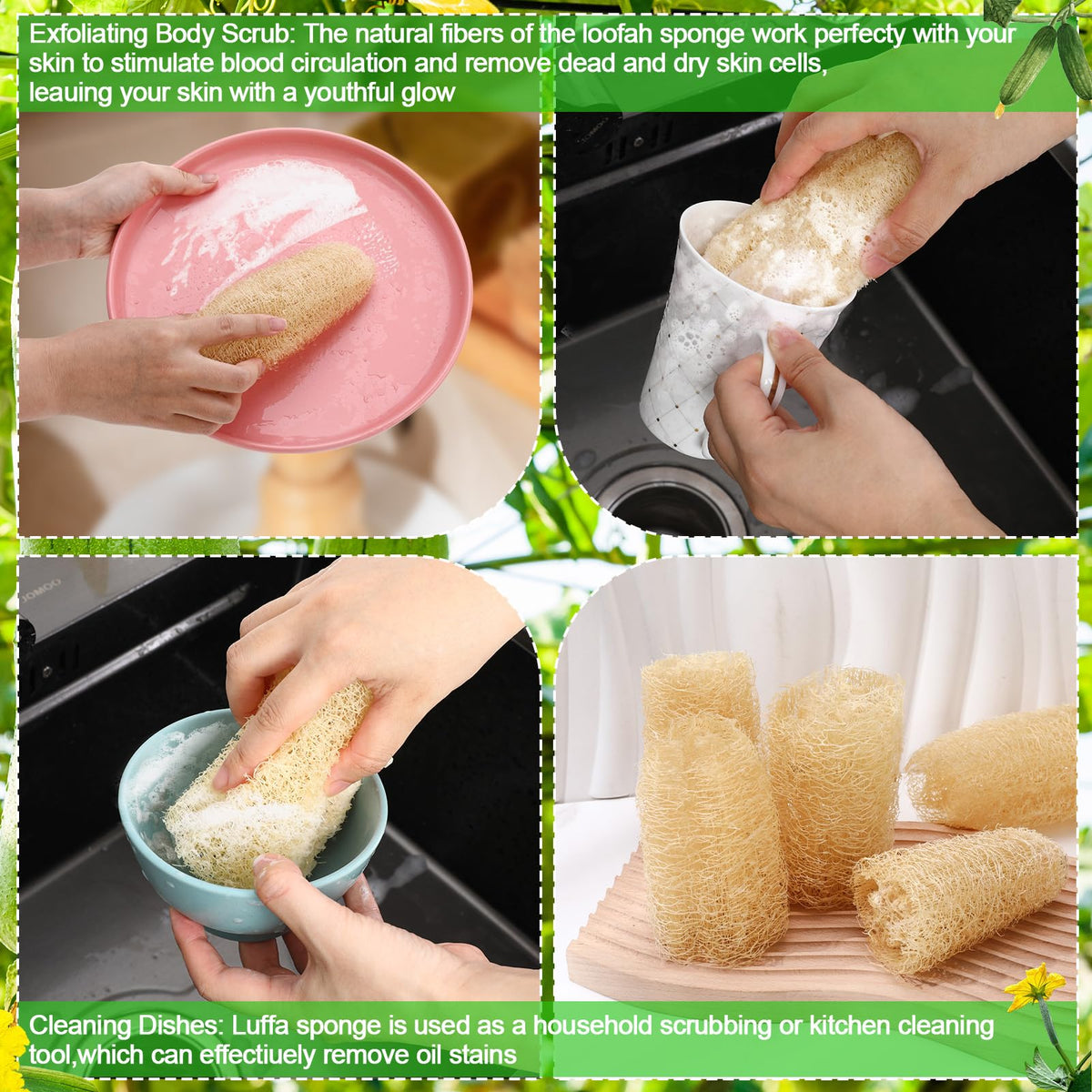 Close-up texture shows ZhouBoat loofah's natural fibers for gentle cleansing.