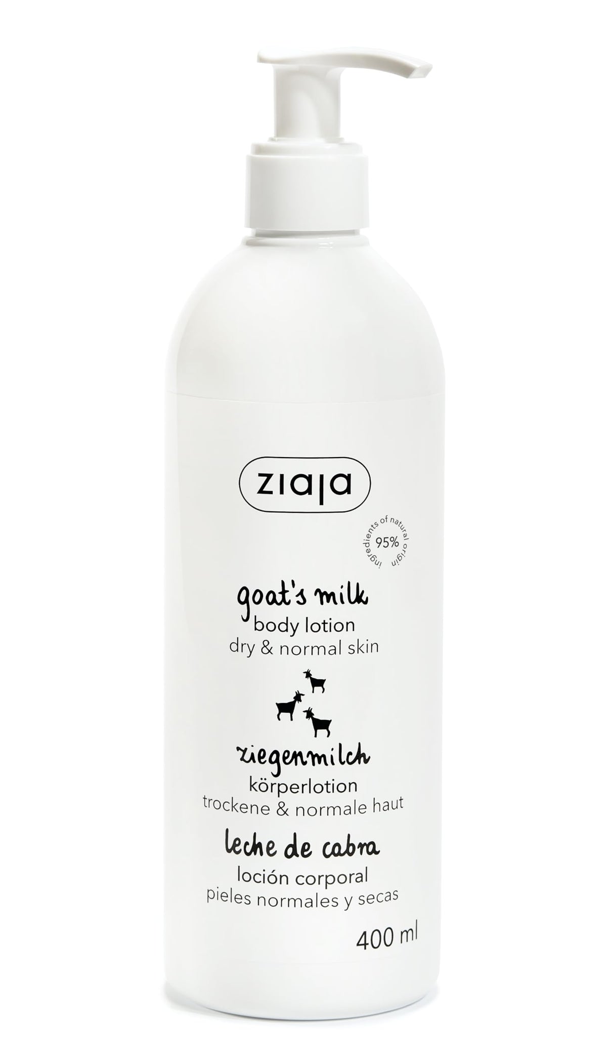 Ziaja Goat's Milk Body Lotion bottle showing nourishing cream for skin