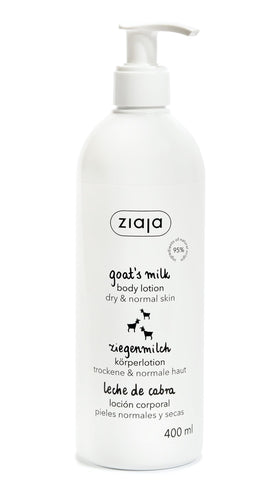 Ziaja Goat's Milk Body Lotion bottle showing nourishing cream for skin