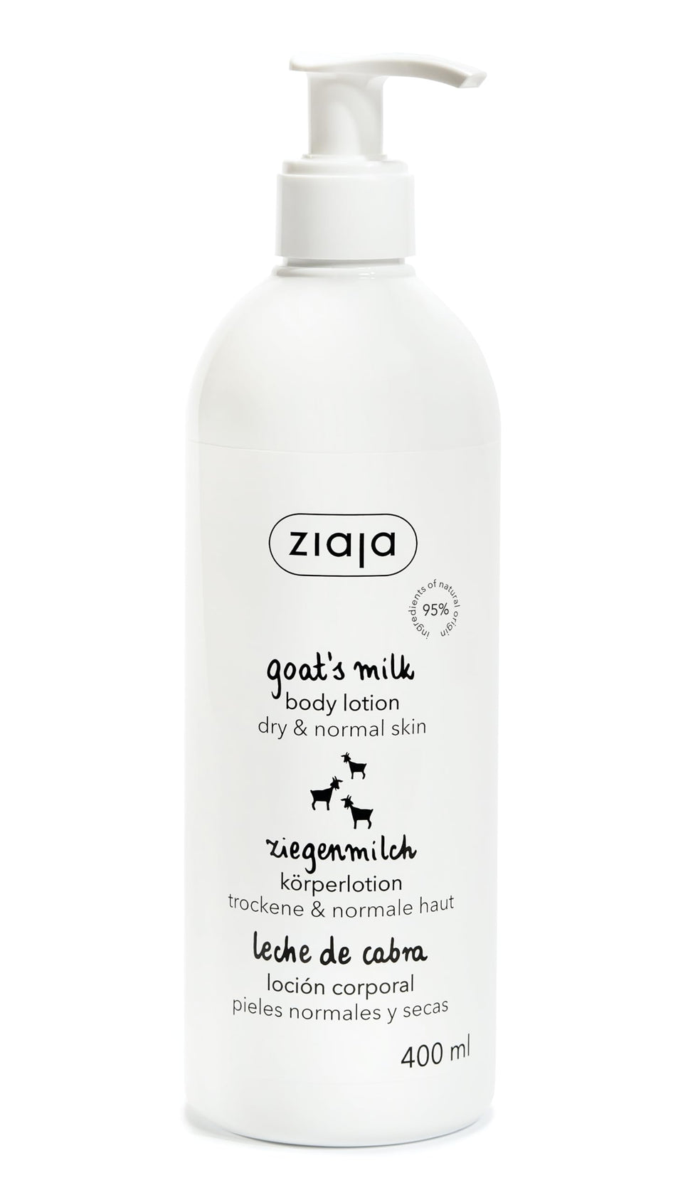 Ziaja Goat's Milk Body Lotion bottle showing nourishing cream for skin