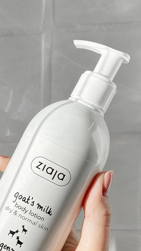 Close-up of Ziaja Goat's Milk Body Lotion texture highlighting creamy, soothing application