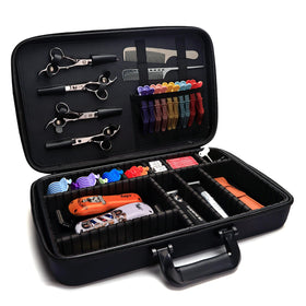 ZIBARBER Large case with adjustable dividers keeps shears organized for fast access.