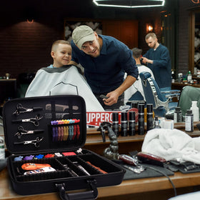 ZIBARBER Travel-ready storage attache case keeps blades and trimmers secure.