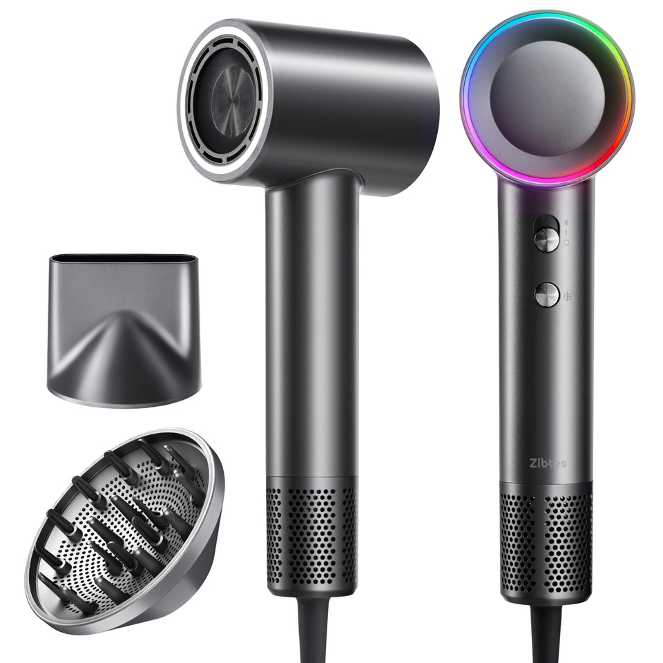 Zibtes High-Speed Dryer front view; compact design for fast daily styling.
