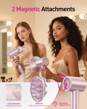Zibtes rose-gold handle with diffuser attachment for curly styling.