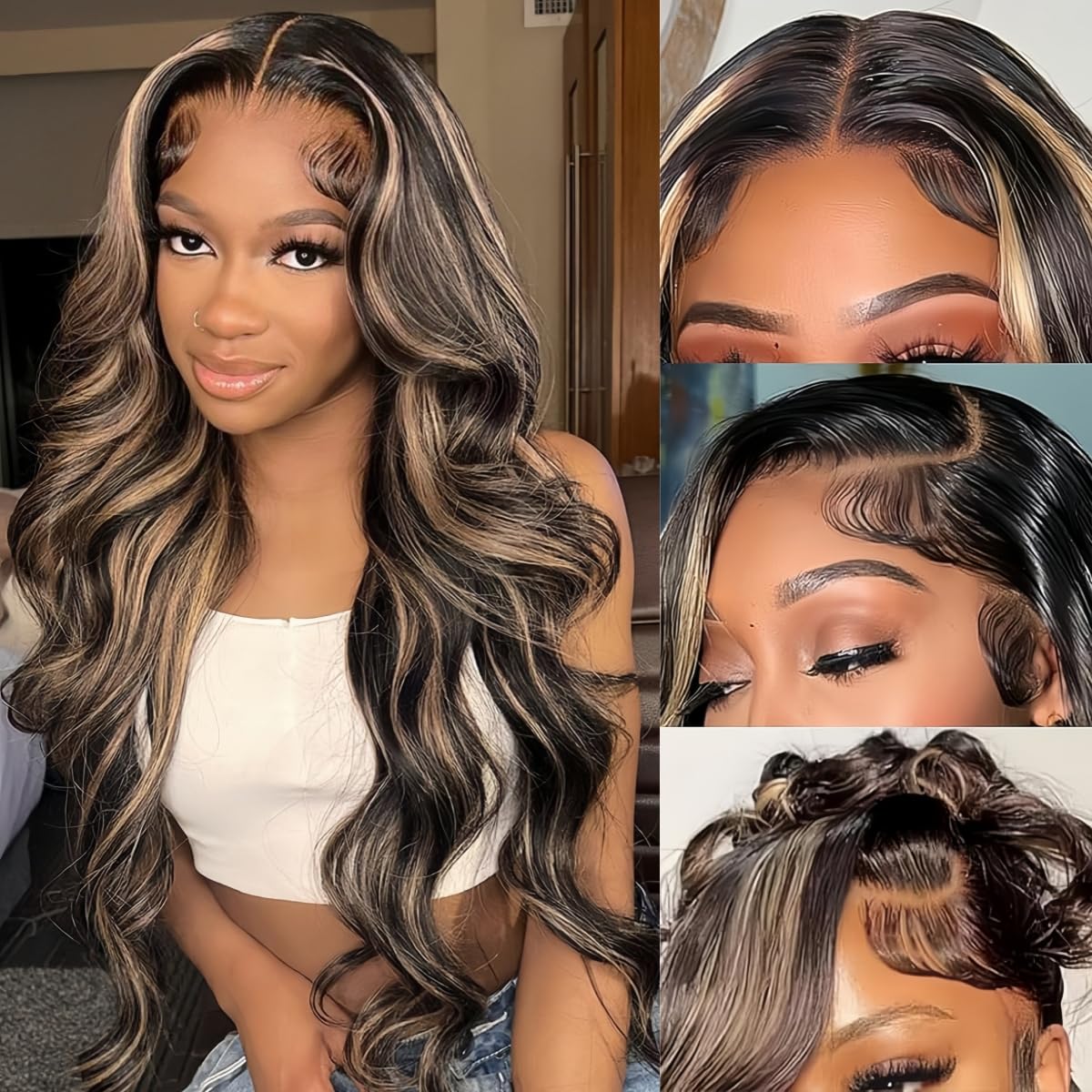 Zihomha 30-inch ombre lace front wig front view shows natural hairline for daily wear.